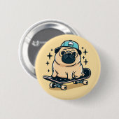 Schattigee Pug Schaats-boarding Ronde Button 5,7 Cm (Voorkant /achterkant)