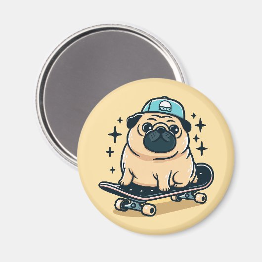 Schattigee Pug Skatebooking Magneet (Voorkant / Achterkant)