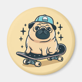 Schattigee Pug Skatebooking Magneet