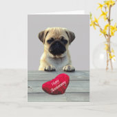 Schattigee Pug Wishing Happy Jubileum wenskaart Kaart (Gele Bloem)