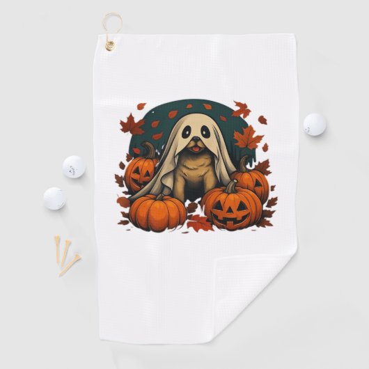 Schattigee Pugdog met pompoenen Herfst Halloween C Golfhanddoek (Insitu)