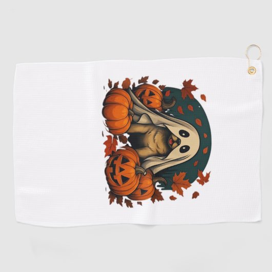 Schattigee Pugdog met pompoenen Herfst Halloween C Golfhanddoek (Horizontaal)