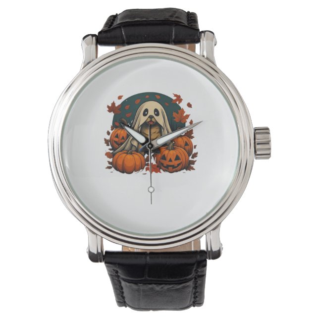 Schattigee Pugdog met pompoenen Herfst Halloween C Horloge (Voorkant)