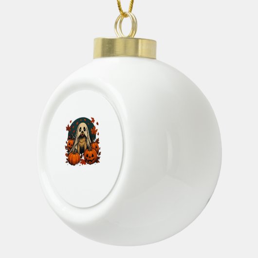Schattigee Pugdog met pompoenen Herfst Halloween C Keramische Bal Ornament (Rechts)