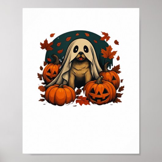 Schattigee Pugdog met pompoenen Herfst Halloween C Poster (Voorkant)