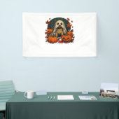 Schattigee Pugdog met pompoenen Herfst Halloween C Spandoek (Beurs)