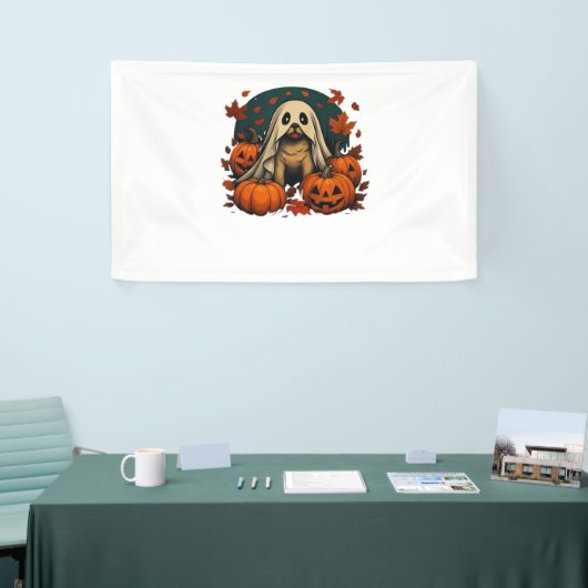 Schattigee Pugdog met pompoenen Herfst Halloween C Spandoek (Beurs)