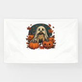Schattigee Pugdog met pompoenen Herfst Halloween C Spandoek (Horizontaal)