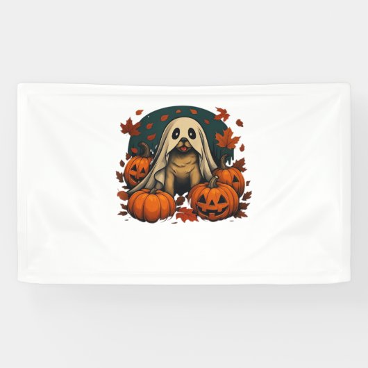 Schattigee Pugdog met pompoenen Herfst Halloween C Spandoek (Horizontaal)