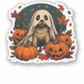 Schattigee Pugdog met pompoenen Herfst Halloween C Sticker (Voorkant)