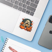 Schattigee Pugdog met pompoenen Herfst Halloween C Sticker (Laptop met iPhone)