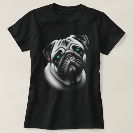 Schattigee Pugdog met turquoise ogen in  ontwerp T-shirt (Design voorkant)