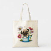 Schattigee Puggy Puppy met bloemen Tote Bag (Achterkant)