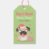 Schattigee Pugs en Kisses Merry Xmas Gift Labels Cadeaulabel (Voorkant)