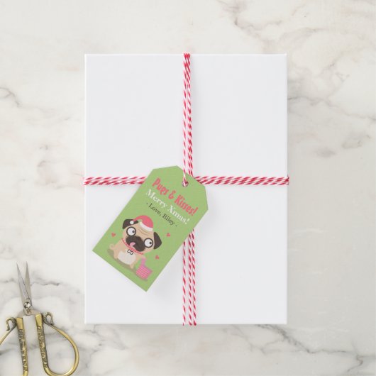 Schattigee Pugs en Kisses Merry Xmas Gift Labels Cadeaulabel (Met Touw)