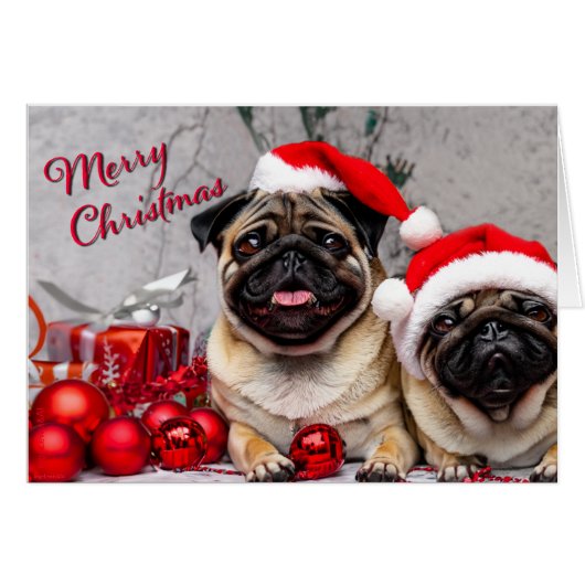 Schattigee Pugs Merry Christmas Holiday Fun Groet (Voorkant Horizontaal)