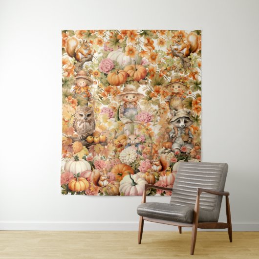 Schattigee Pumpkin Patch Bezoekers Halloween achte Wandkleed (In situ)