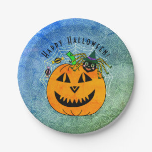 Schattigee Pumpkin Spider Witch Halloween Party Papieren Bordje