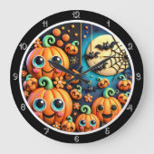 Schattigee Pumpkins Moon Bats Scene Grote Klok (Voorkant)