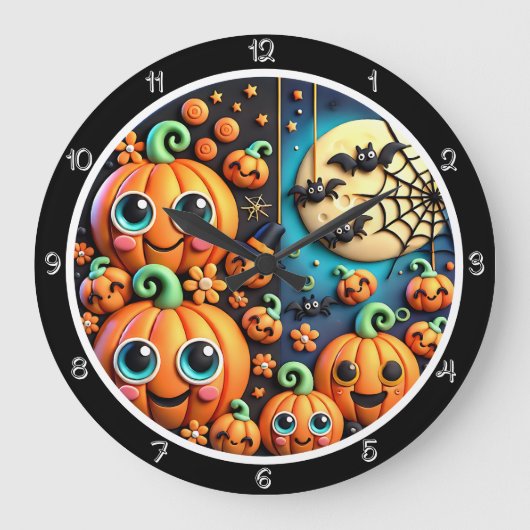 Schattigee Pumpkins Moon Bats Scene Grote Klok (Voorkant)