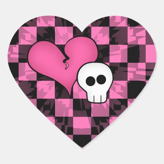 Schattigee punk hete roze en zwarte gebroken hart  hart sticker (Voorkant)