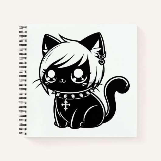 Schattigee Punk Kat Manga Kitten Kawaii Notitieboek (Voorkant)
