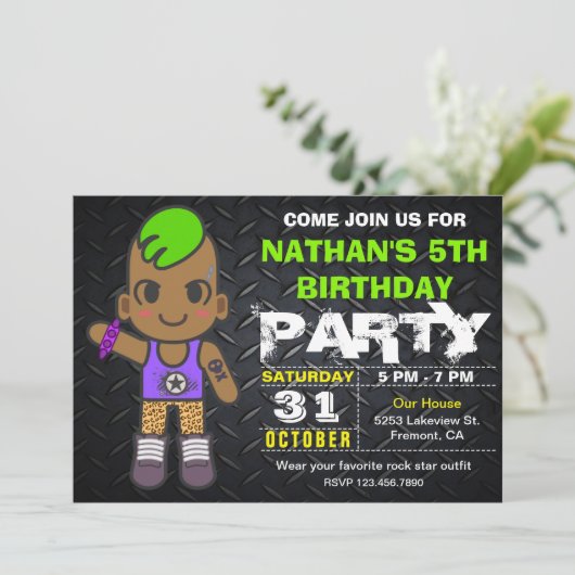 Schattigee Punk Neon Rock Star Verjaardagsfeestje  Kaart (Staand voorkant)