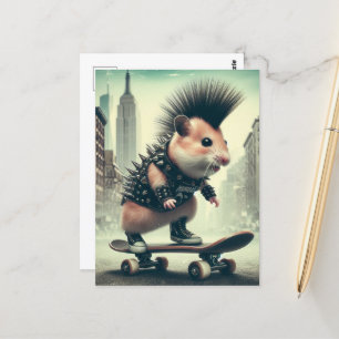 Schattigee Punk Skateboarding Hamster jaren 1980 s Briefkaart