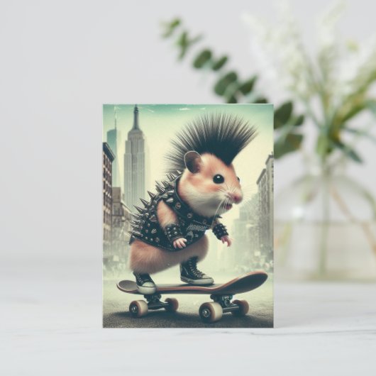 Schattigee Punk Skateboarding Hamster jaren 1980 s Briefkaart (Staand voorkant)