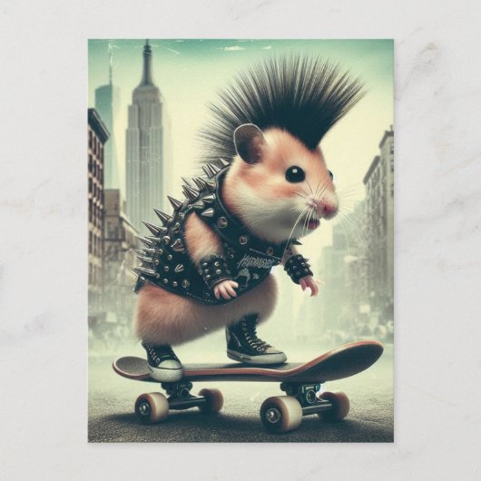 Schattigee Punk Skateboarding Hamster jaren 1980 s Briefkaart (Voorkant)