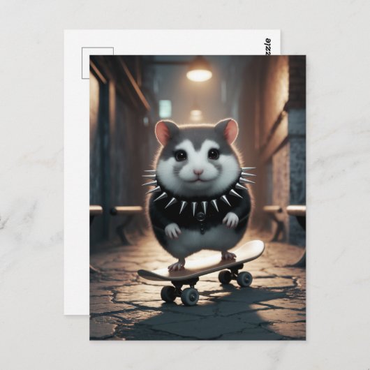 Schattigee Punk Spiked Collar Skateboarding Hamste Briefkaart (Voorkant / Achterkant)