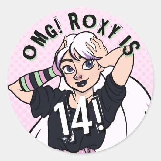 Schattigee Punk tiener meisje roze naam 14e verjaa Ronde Sticker (Voorkant)