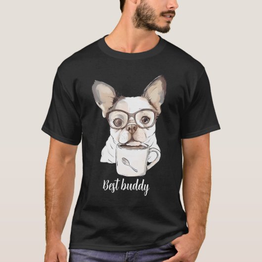 Schattigee pup drink koffie t-shirt (Voorkant)