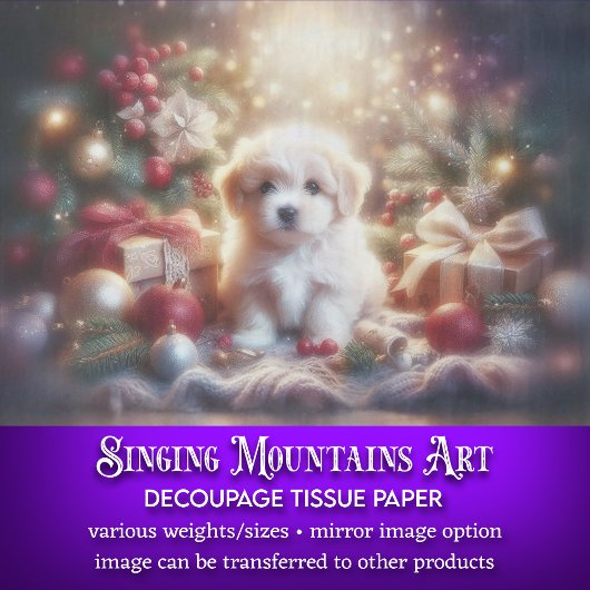 Schattigee pup en kerstboom vakantie decoupage tissuepapier