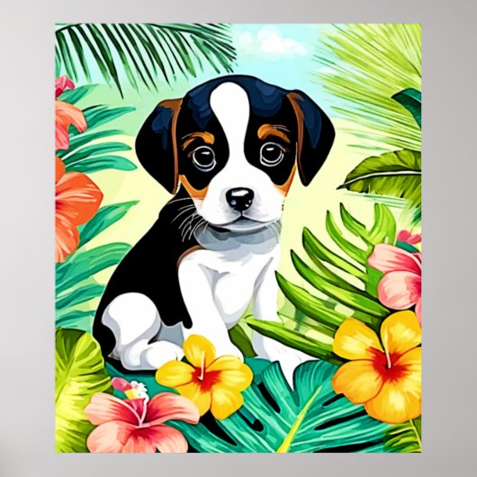 Schattigee pup in het paradijs poster (Voorkant)