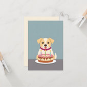 Schattigee pup met verjaardagstaart kaart (Voorkant / Achterkant in situ)