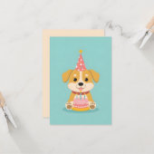 Schattigee pup met verjaardagstaart kaart (Voorkant / Achterkant in situ)