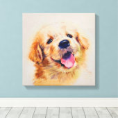Schattigee pup. Zijn naam is "Happy". canvas afdru Afdruk (Insitu (Houten vloer))
