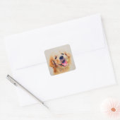 Schattigee pup. Zijn naam is "Happy". Vierkante Sticker (Envelop)