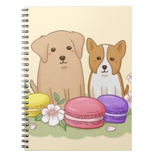 Schattigee Puppies en Macarons Illustratie Kunst Notitieboek (Voorkant)