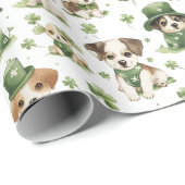 Schattigee Puppies Groen Pet Shamrock St. Patrick' Cadeaupapier (Rol Hoek)