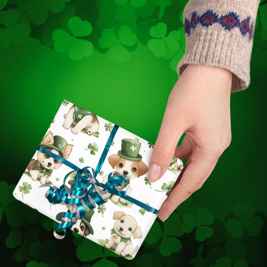 Schattigee Puppies Groen Pet Shamrock St. Patrick' Cadeaupapier