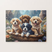 Schattigee puppies in een mand legpuzzel (Horizontaal)