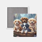 Schattigee puppies in een mand magneet (Voorkant / Achterkant)