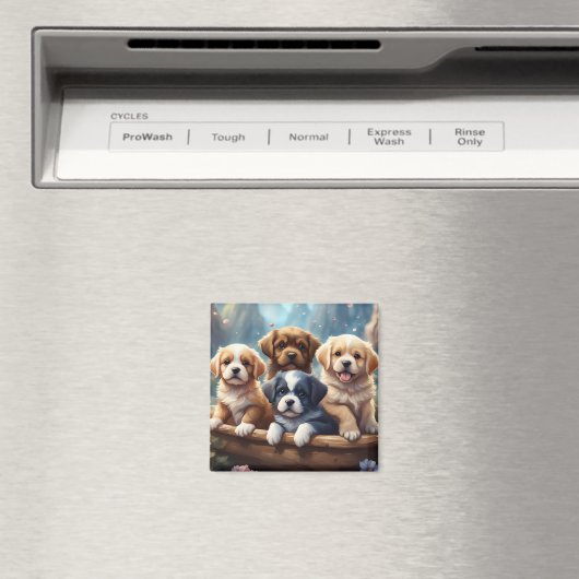 Schattigee puppies in een mand magneet (Insitu (Vaatwasser))