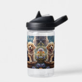 Schattigee puppies in een mand, personaliseerbaar waterfles (Links)