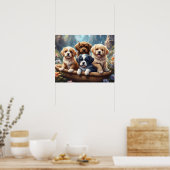 Schattigee puppies in een mand poster (Keuken)