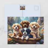 Schattigee puppies in een mandje, op maat briefkaart (Voorkant / Achterkant)