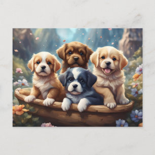 Schattigee puppies in een mandje, op maat briefkaart
