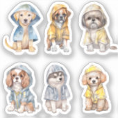 Schattigee Puppies in regenjassen Stickers (Voorkant)